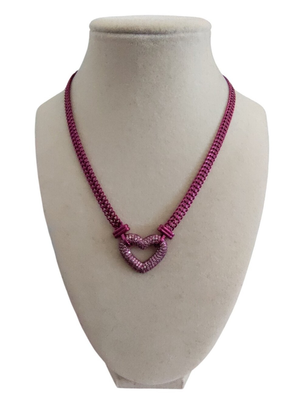 Alexa Rae Liquid Metallic Barbie Pink Crystal Heart Necklace